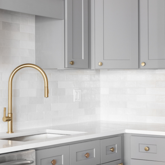 Grey kitchen cabinets in Mystic, CT home