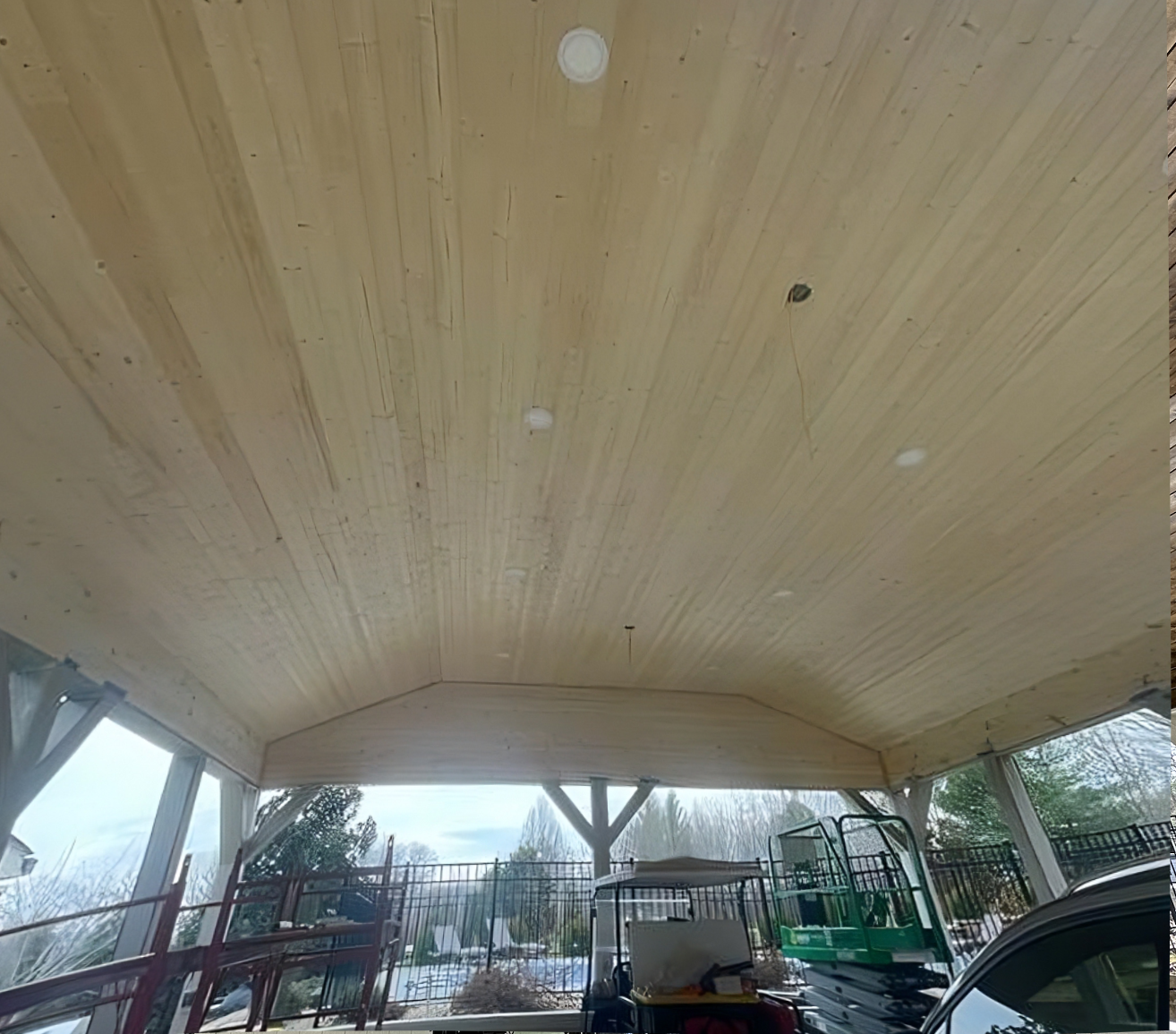 Wood Staining For Car-Port Ceiling Before