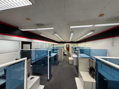 office interior with black and red painted stripe