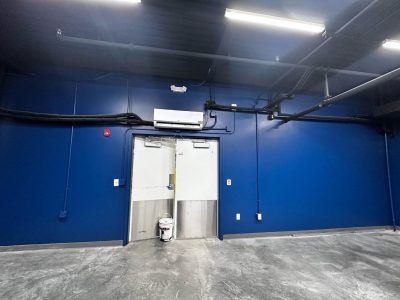 blue painted industrial space interior room