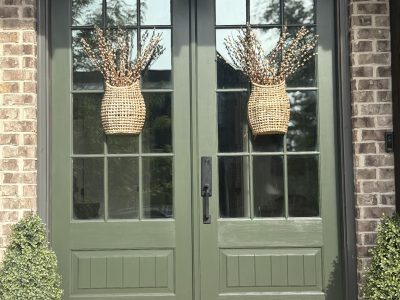 green painted double doors