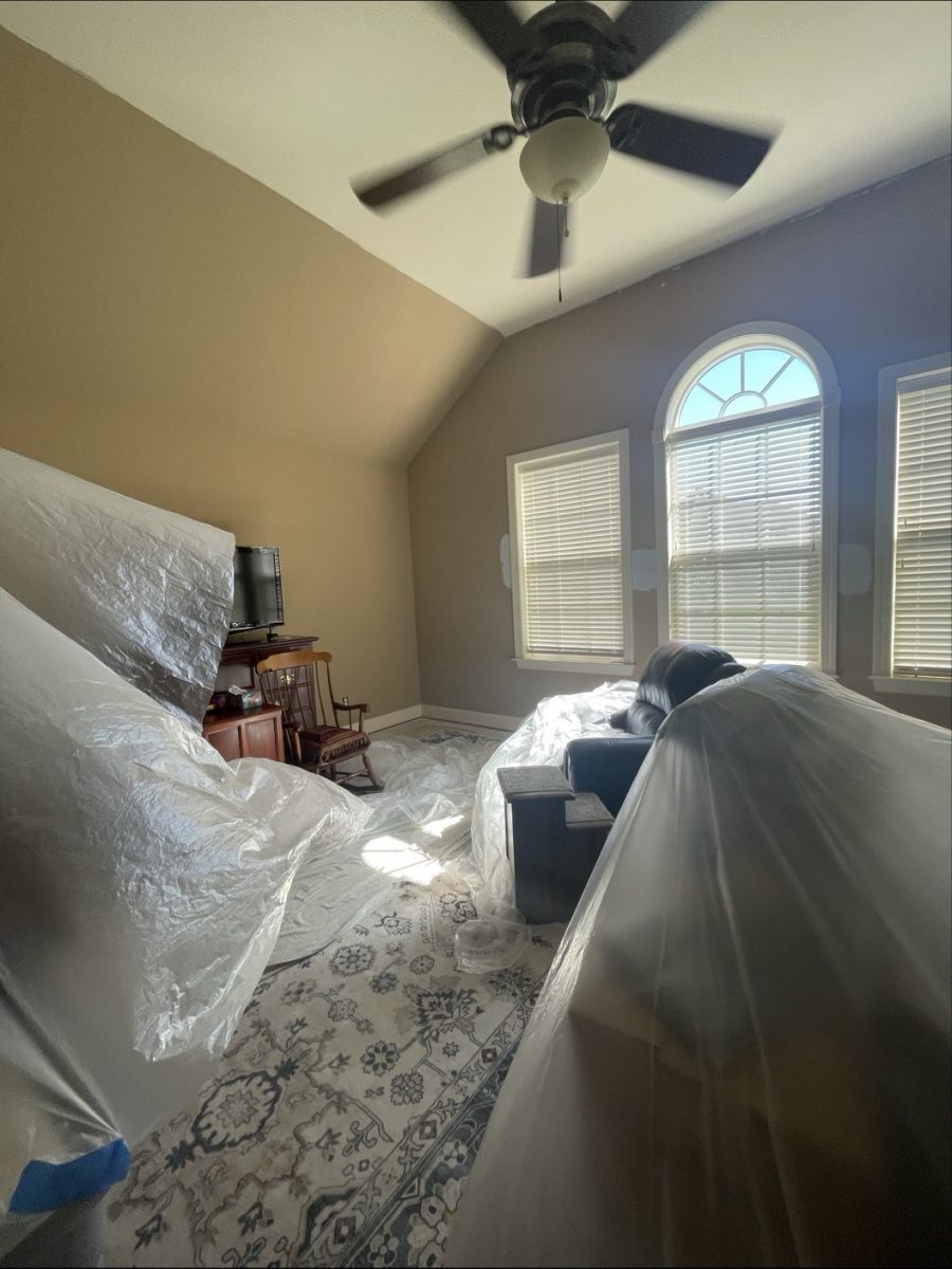 bedroom with plastic furniture coverings for repaint Preview Image 9