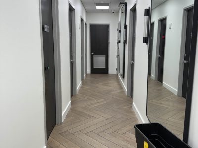 medical spa hallway painted white