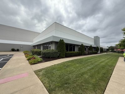 commercial building with two tones of grey paint