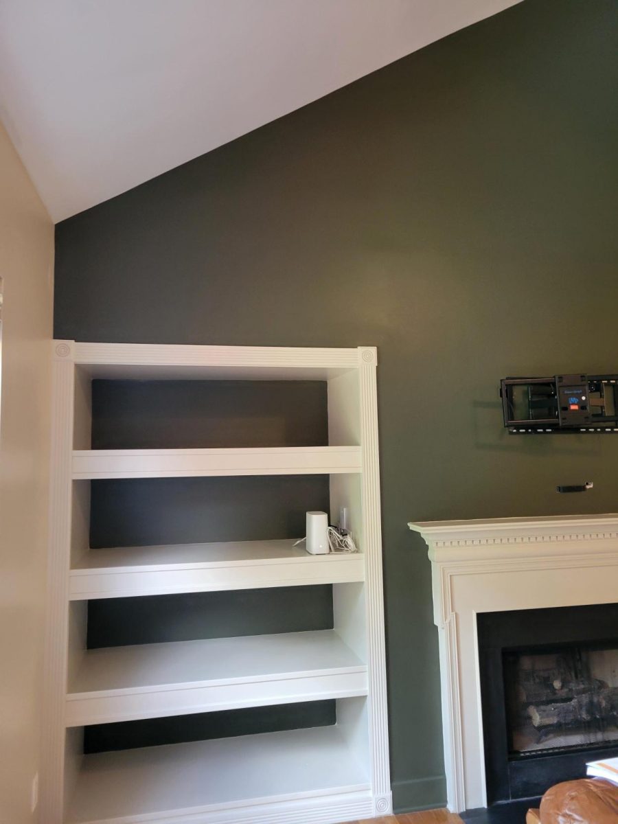 dark painted living room wall with fireplace and built-ins Preview Image 2