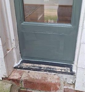 blue painted wooden window