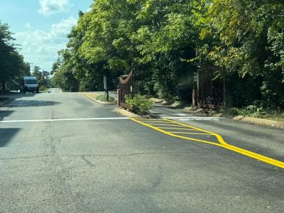 roadway with freshly painted striping