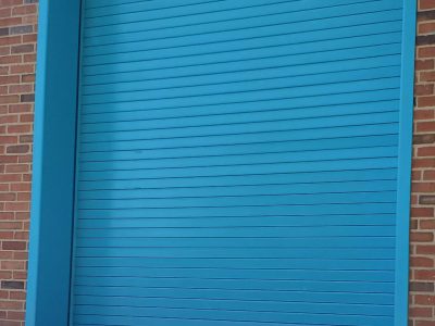 blue painted exterior metal features