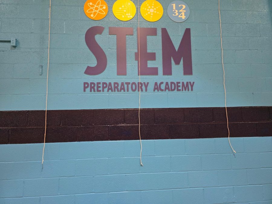 school gym with custom blue wall and lettering and logo Preview Image 1