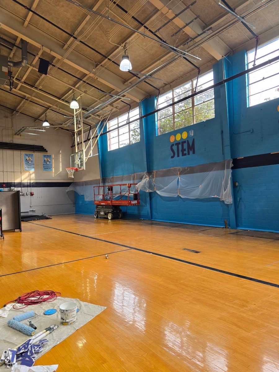 school gym with custom blue wall and lettering and logo Preview Image 3