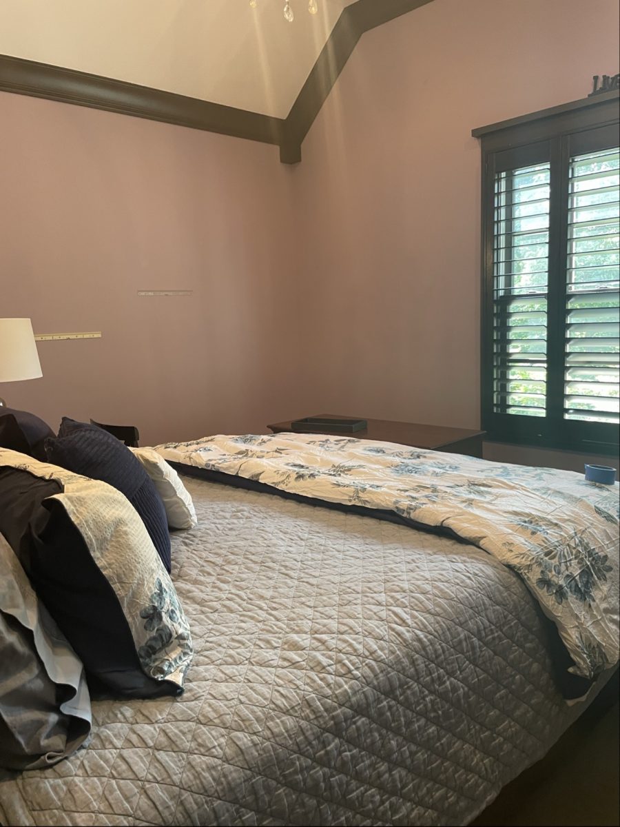 bedroom with pink walls and brown trim Preview Image 3