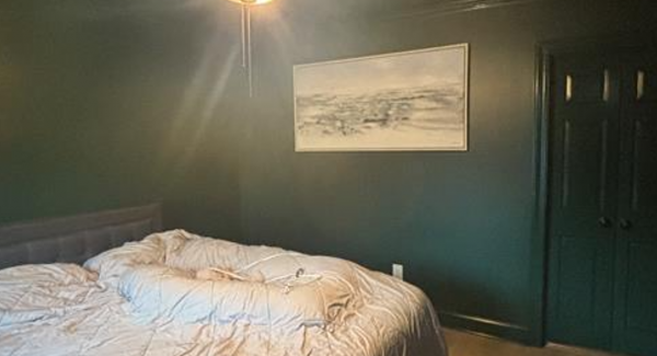 dark green painted bedroom