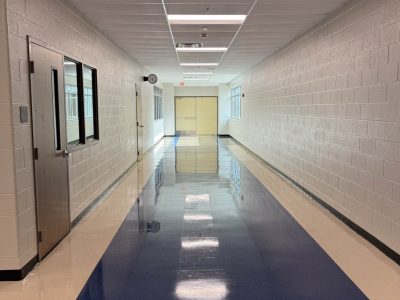 white painted school hallway