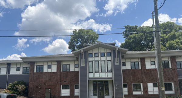 street view of multi-use building with painted siding