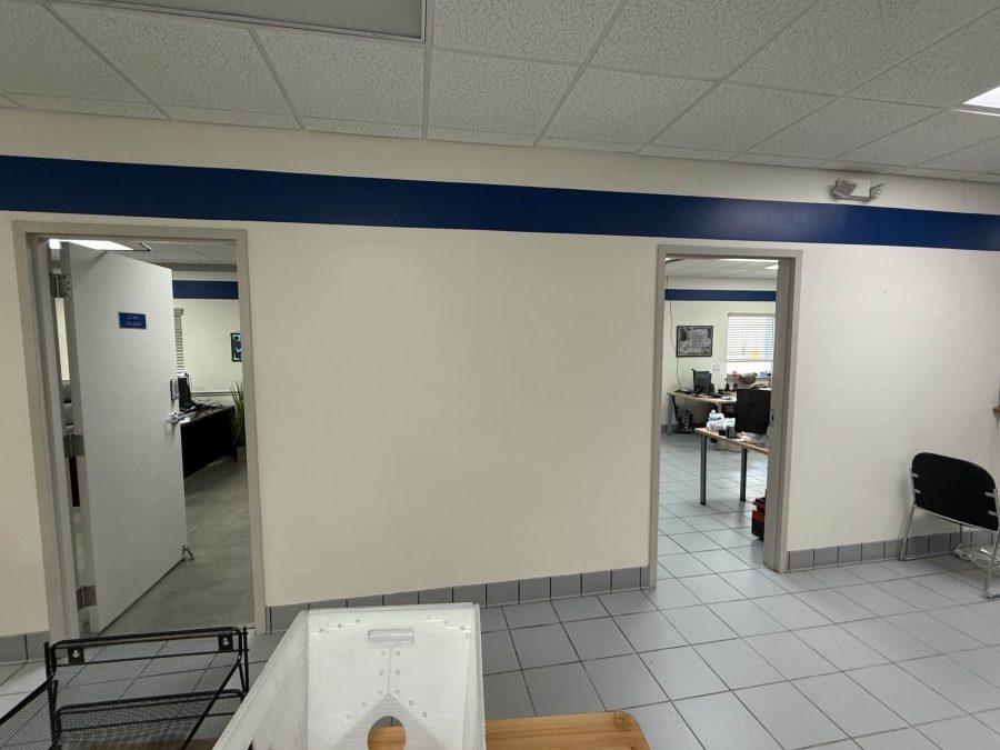 car dealership interior with blue stripe paint on upper wall Preview Image 3