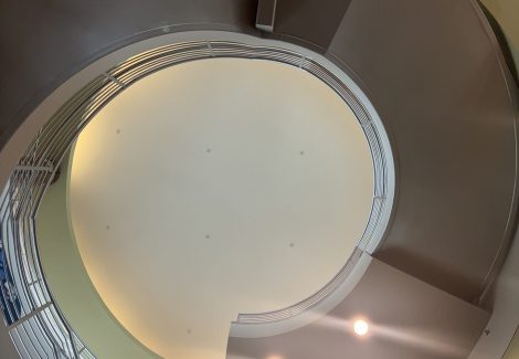 spiral staircase atrium before repaint