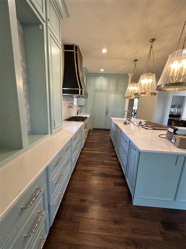kitchen with tiffany blue painted cabinets Preview Image 3
