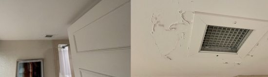 restroom ceilings with cracked and peeling paint before and after