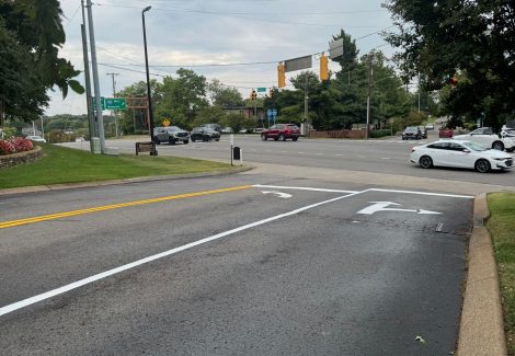 roadway with freshly painted striping