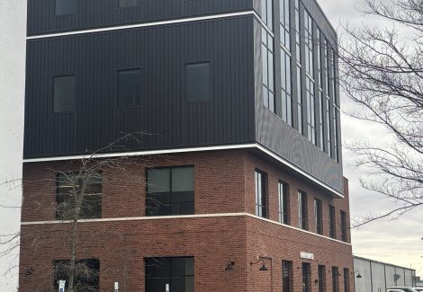 exterior of brick and black painted building