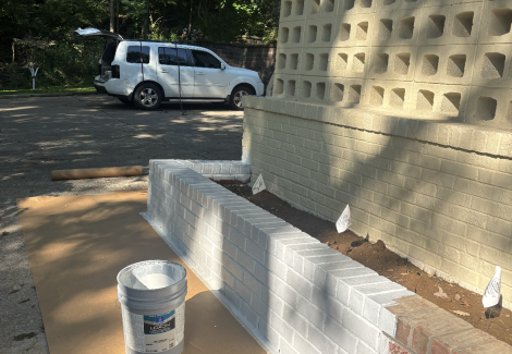 brick garden wall during repaint