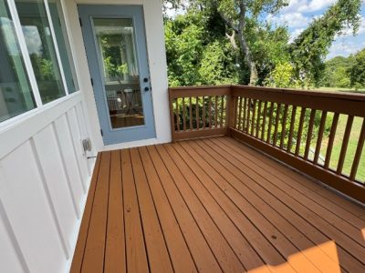 stained wooden balcony