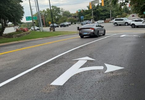 roadway with freshly painted striping