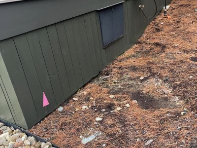 green painted wooden deck