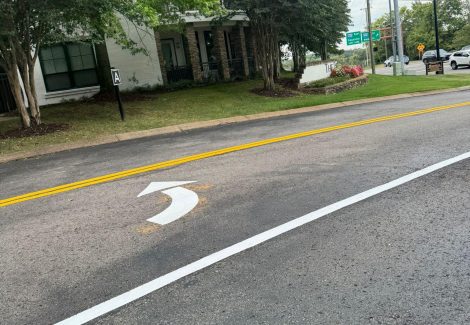 roadway with freshly painted striping