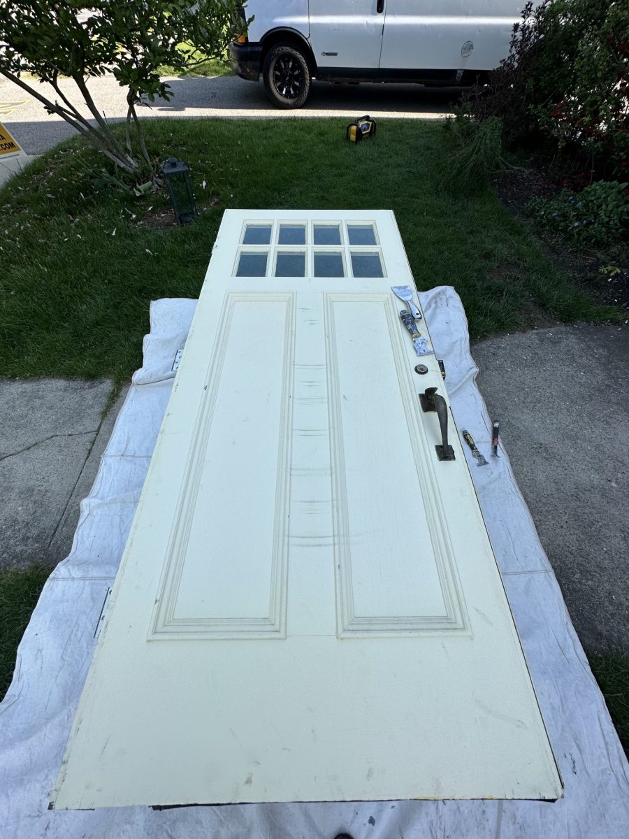 befoe photo of door stained light brown in Needham, MA Preview Image 2