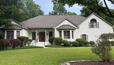 white painted brick house