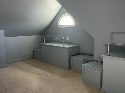 grey blue painted attic bonus room interior