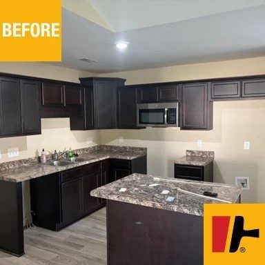 home kitchen with brown cabinets before repaint Preview Image 1