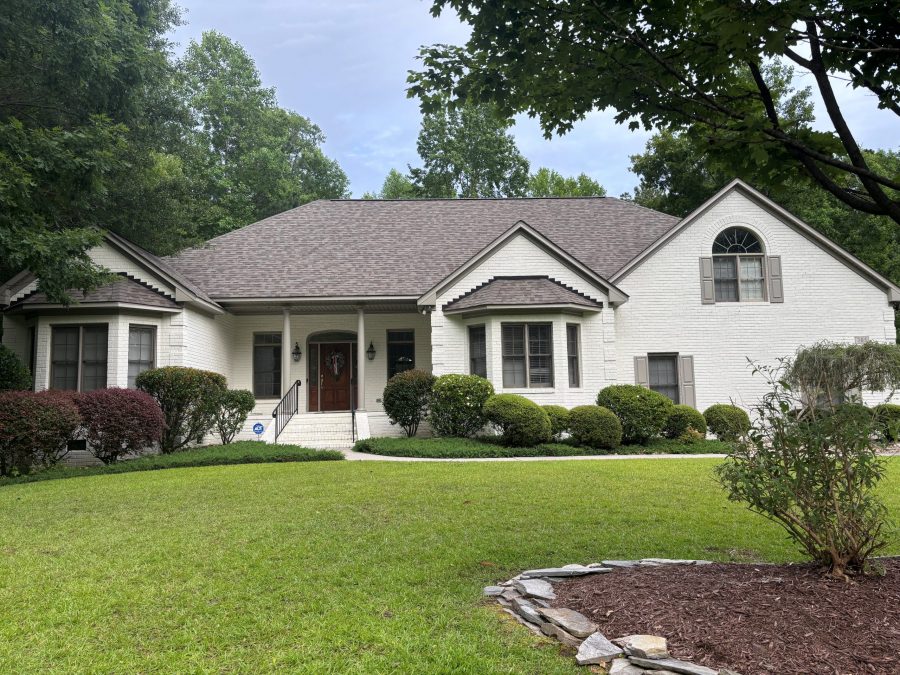 white painted brick house