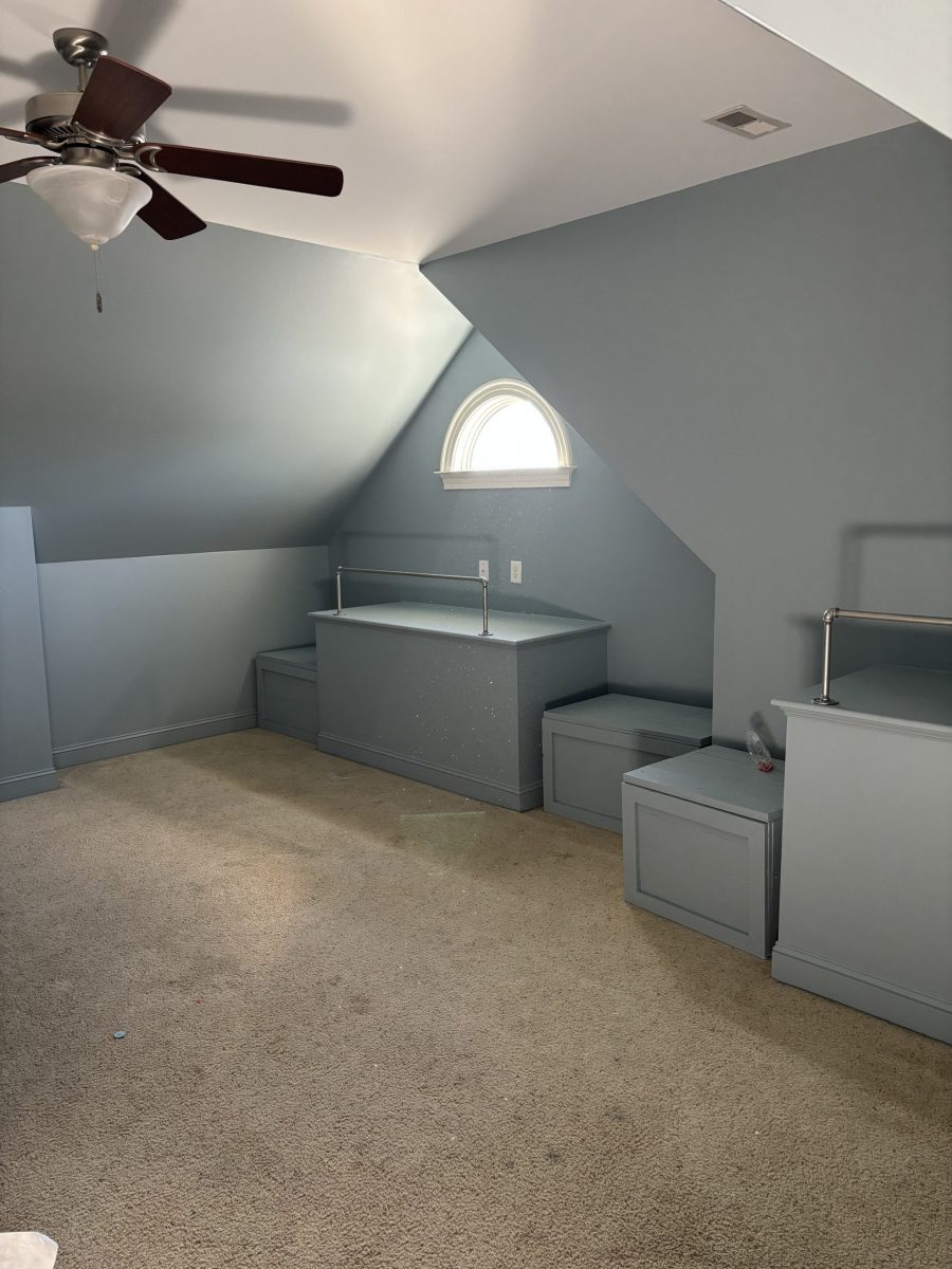 grey blue painted attic bonus room interior