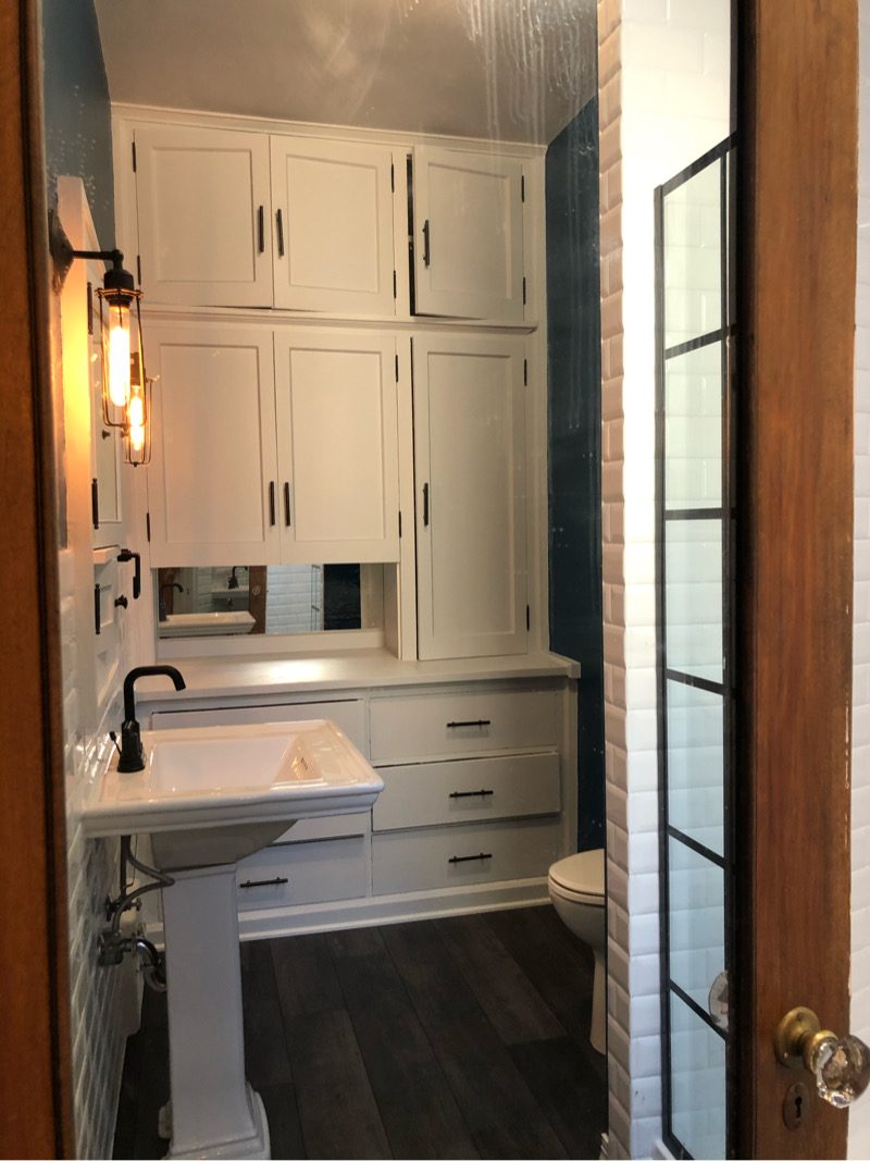 white bathroom with blue walls Preview Image 1