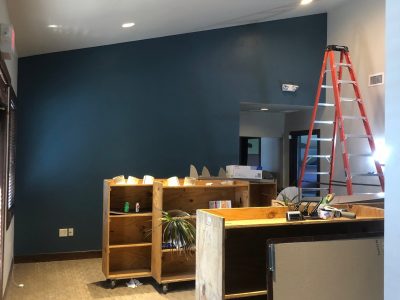 office with accent wall painted