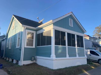 after repainting the house blue