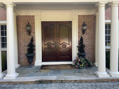 front door and pillars