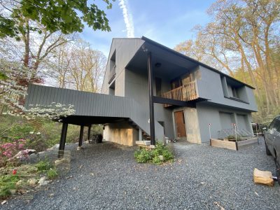 gray and black exterior painting