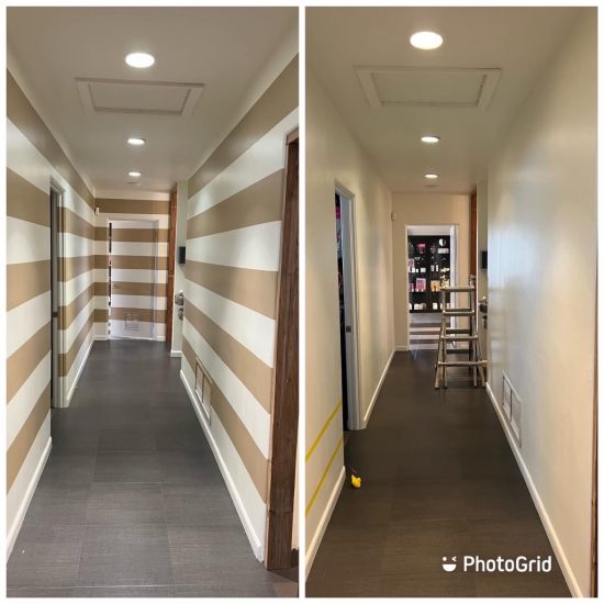 Hair Salon Hallway Repainted with strips