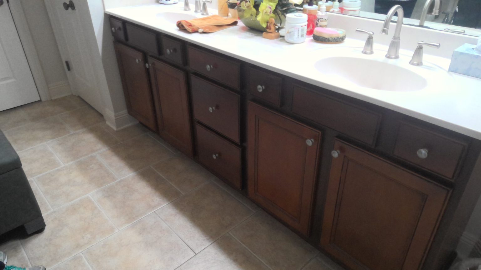 bathroom cabinets before repainting