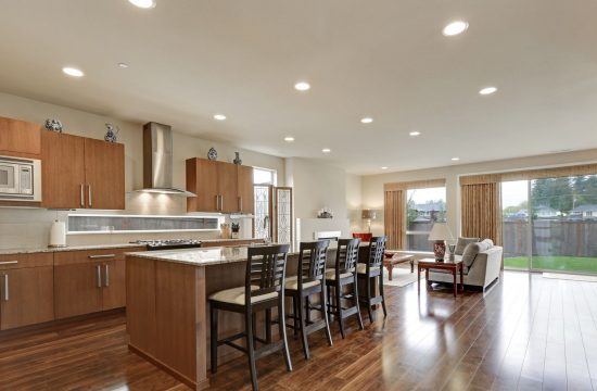 kitchen with wood cabinets and flooring
