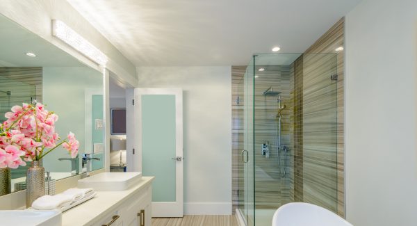 modern luxurious bathroom with white walls
