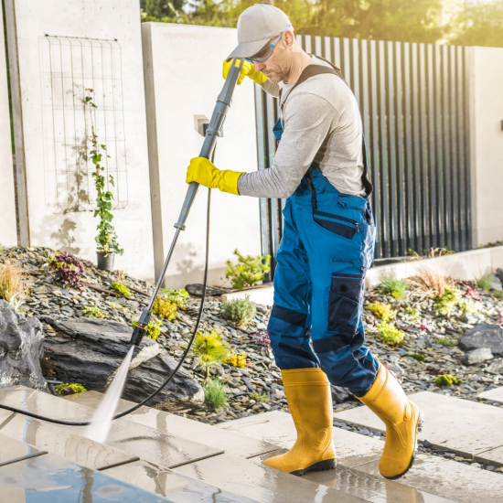 Power Washing a Stone Walkway