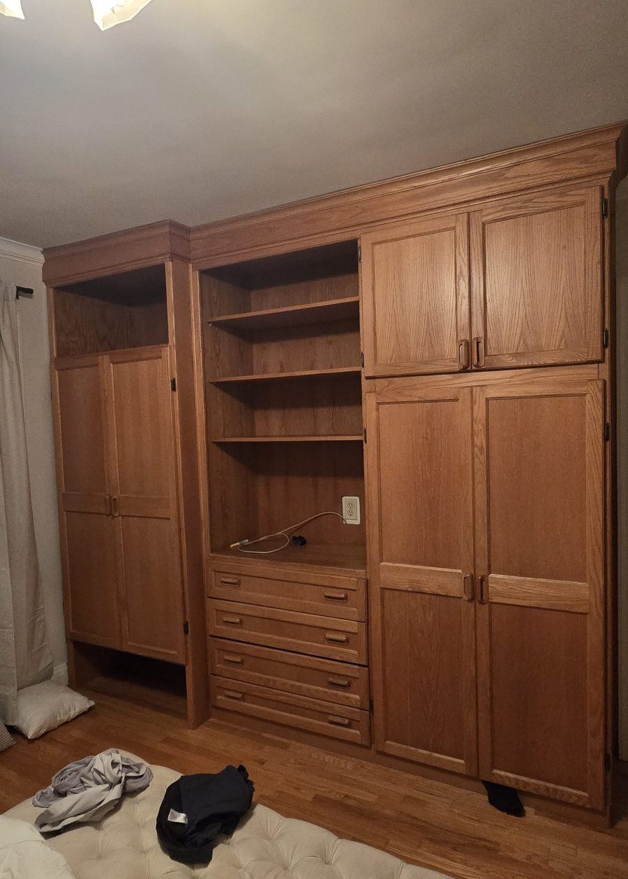 stained wood built in cabinets before repaint Preview Image 3