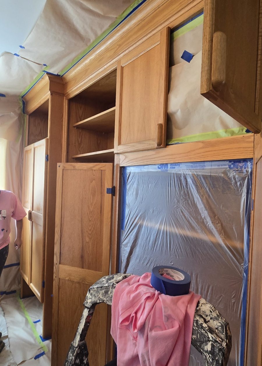 stained wood built in cabinets prepped for repaint Preview Image 7