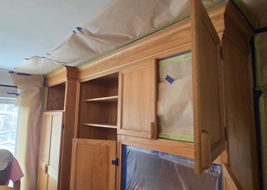 stained wood built in cabinets prepped for repaint Preview Image 8