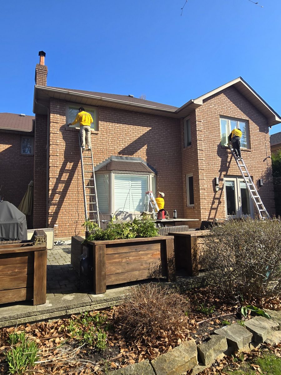 painting team on ladders against brick house exterior Preview Image 1