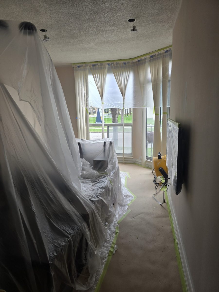 plastic sheeting covered furnishings during home repaint Preview Image 16